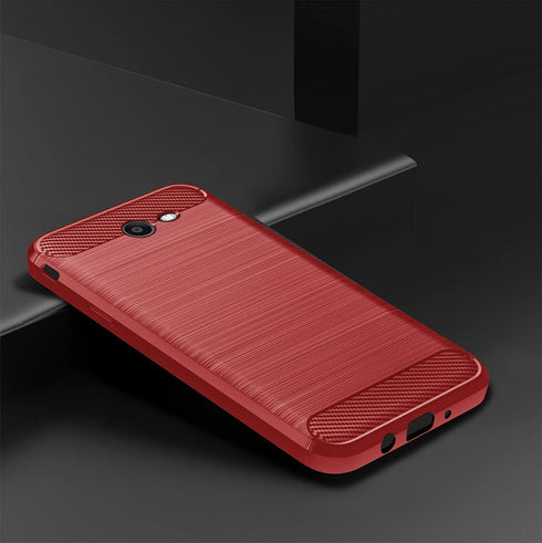 Asuwish Phone Case for Samsung Galaxy J7 Prime 2017 J7V S727VL with Tempered Glass Protector, Red Soft Silicone Cover