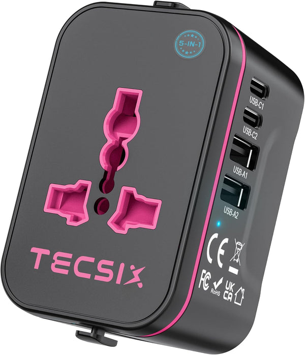 TECSIX Universal Travel Adapter Worldwide, European Travel Plug Adapter with 2 USB C,