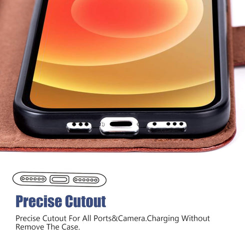 Arae Wallet Flip Cover Case with Card Holder for iPhone 12/12 Pro (6.1"), Brown