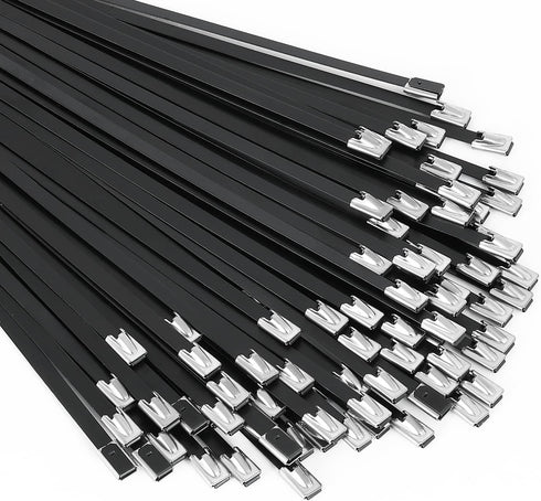 Metal Zip Ties black 100pcs 11.8 inch 304Stainless steel Epoxy Coated Cable