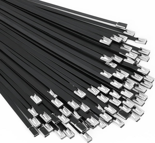 Metal Zip Ties black 100pcs 11.8 inch 304Stainless steel Epoxy Coated Cable