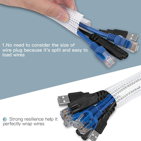 AGPTEK Cable Sleeve Cover, 10ft - 1.5 inch Wire Organizer for Home Office, Protects Cables from Pets
