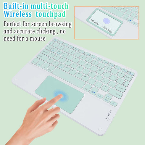 Wireless Bluetooth Keyboard with Touchpad - Ultra Slim Rechargeable Portable 10 Inch for iOS Android Windows (Green)