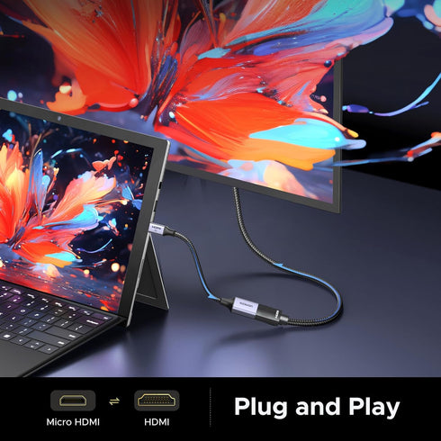 UGREEN 8K@60Hz 10K 4K@240Hz 2.1 3D Dolby 48Gbps, 5/Pi 500/Camera/Portable 0.8FT Micro HDMI to HDMI Adapter, Micro HDMI