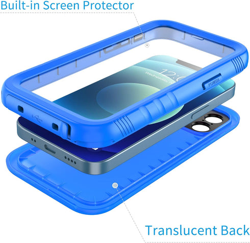 Cozycase iPhone 12 Mini Waterproof Case, Full Body Rugged Dustproof Shockproof with Built-in Screen Protector, Blue