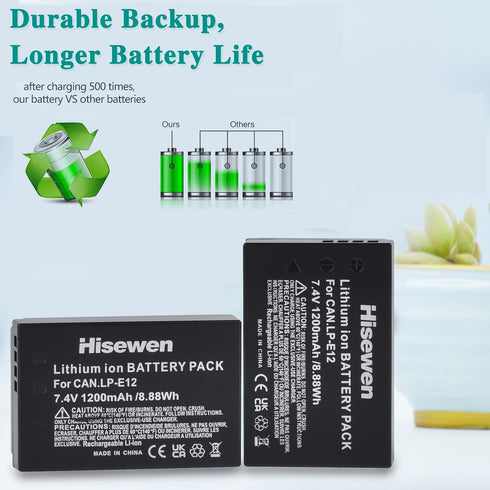 Hisewen LP-E12 Battery 2Pack with Dual USB Charger for Canon EOS M Series and Rebel SL1, Powershot