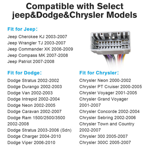 22PIN 1500 2500 3500 Stereo Wire Harness Radio Wiring Harness Adapter Compatible with Dodge RAM Charger Caravan Jeep