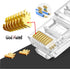 RJ45 Cat6 Cat5e Pass Through Connectors 100 Packs Gold Plated 3 Prong 8P8C Modular Ethernet UTP Network Cable Plug for Unshielded Twisted Pair Solid Wire & Standard Cables by PETECHTOOL