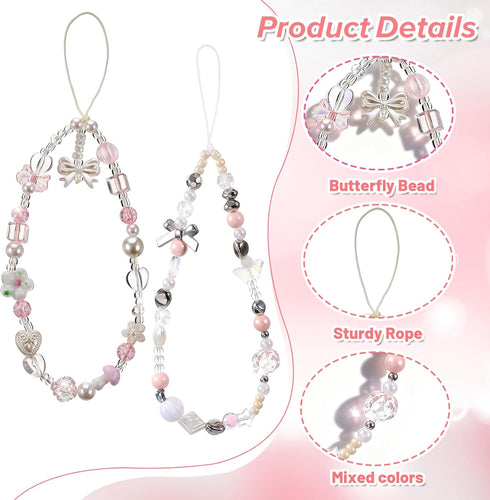 XLIUAX 2 Pack Beaded Camera Wrist Straps, Phone Charm Wristlet Lanyards for Purse Bag Car Key Keychain Accessories