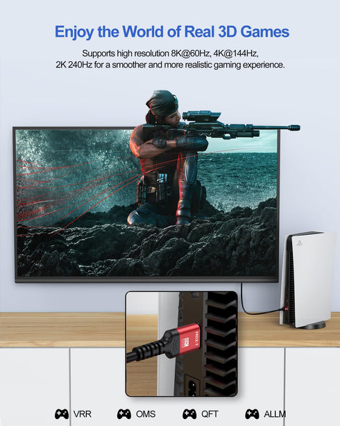 8K 10FT, 2.1 48Gbps Dolby (8K@60Hz 4K@120Hz 2K 3D 2.2&2.3) HDMI ARC/eARC Cable for Soundbar to TV eARC HDMI Cable High