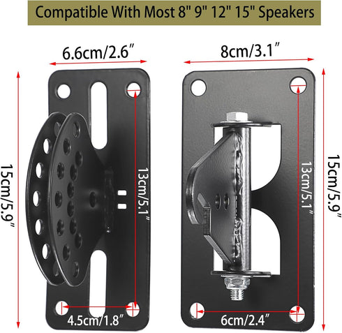 JUXYES Heavy Duty Surround Sound Speaker Wall Mount Bracket, Swivel Mounting Brackets for Sound Bar Sound Box Loudspeaker, Load Up to 90 Lbs, Fit for 8" 10" 12" 15" Spkeakers, Sold in Pair