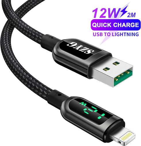 AICase iPhone Charger Cable - 6.4ft Nylon Braided Charging Syncing Cord with LED Display for iPhone 13/12/11/X