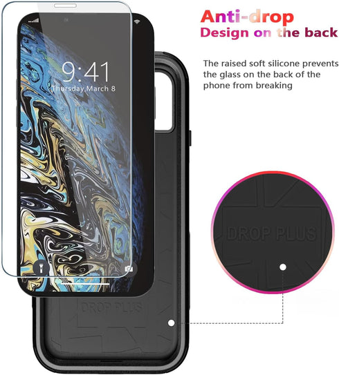 Diverbox Heavy Duty Protection Case for iPhone X/Xs, Shockproof with Tempered Glass Screen Protector, Black