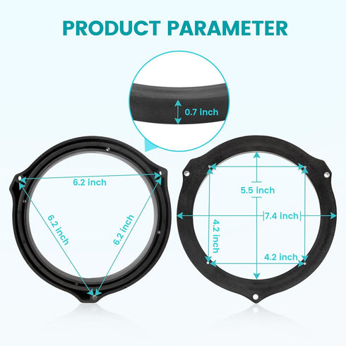 6.5 Inch Front Rear Door Speaker Spacer with Wiring Harness for 2012-2020 Ford Mustang/Fusion/Focus/Escape/Fiesta
