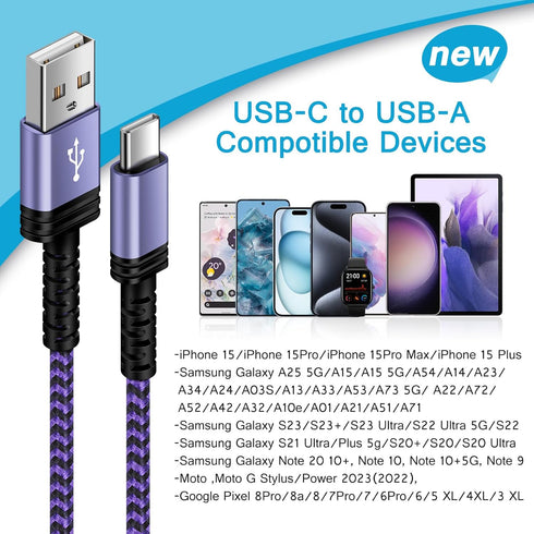 Samsung S24 Ultra Plus+ USB C Cable Fast Charging for Galaxy S24/S23/S22/S21/S20/A54/A14, 6ft USB Type C to USB A Cable