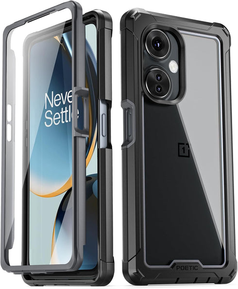 OnePlus Nord N30 5G Poetic Guardian Case: 20FT Mil-Grade Drop Tested, Full Body Hybrid Shockproof Bumper, Black/Clear.