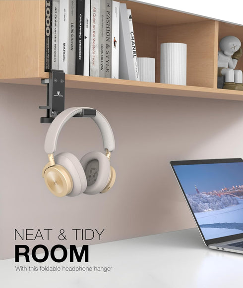 Foldable Headphone Stand Hanger Holder, Space-Saving Aluminum Soundbar Stand with Universal Fit for Gaming