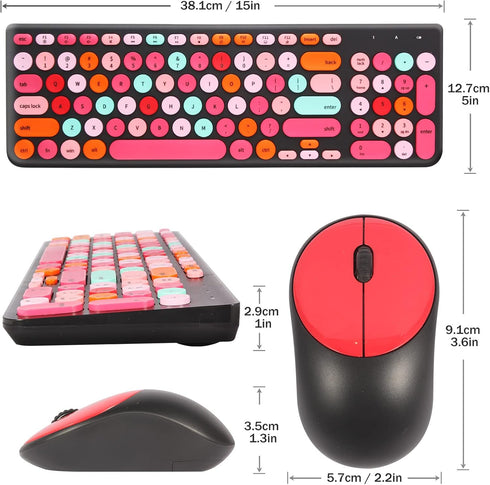 Wireless Keyboard and Mouse Combo, Retro Typewriter Wireless Keyboard with Round Keycaps for Desktop