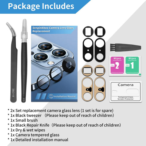2 Pack Back Rear Camera Lens Glass Replacement for Google Pixel 7 Pro 5G 2022 with Pre-Installed Adhesive, Repair Tool