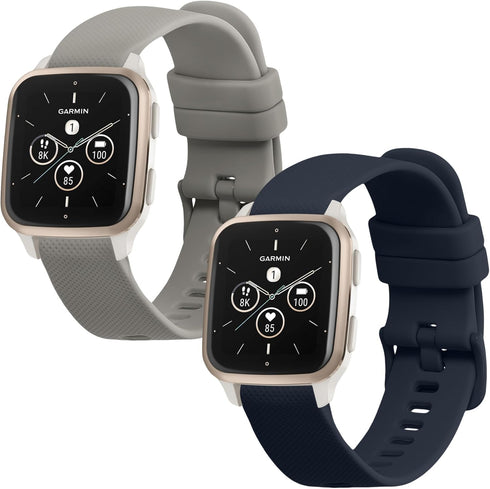 kwmobile Straps Compatible with Garmin Venu Sq 2 Music/Sq 2, 2x Replacement Silicone Watch Bands - Black/Grey