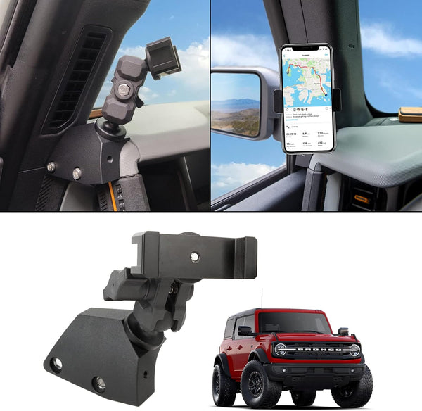 Dashboard Left Side Phone Holder Mount, Anti-Shake Stabilizer Adjustable Cell Phone Holder for Ford Bronco 2021-2023