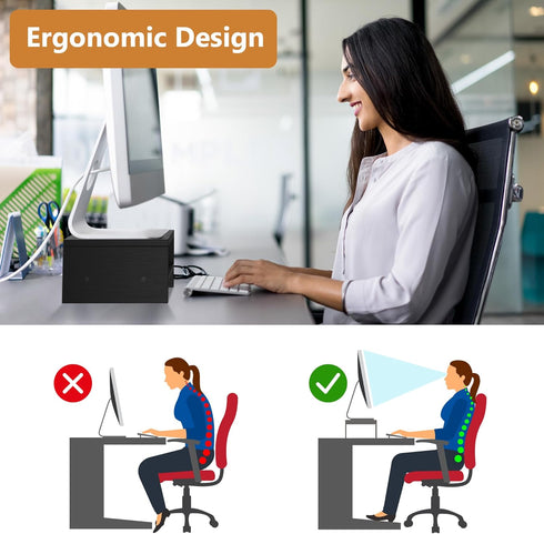 Wood Monitor Stand Riser - 2 Tier Black Computer Monitor Shelf for Desk Organizers, Easy to Assemble