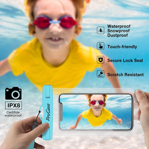 ProCase 2 Pack Waterproof Phone Pouch Case, 7" Universal Underwater Cellphone Dry Bag Holder for iPhone 15 14 13 Pro