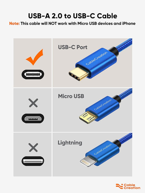 CableCreation Blue 6 inch Short USB to USB C Cable,USB A to USB C Cable 3A Fast Chargin, Braided USB C Male to USB Male Cable for Power Bank, Galaxy S23 Z Flip, iPad Pro etc, Blue by CableCreation