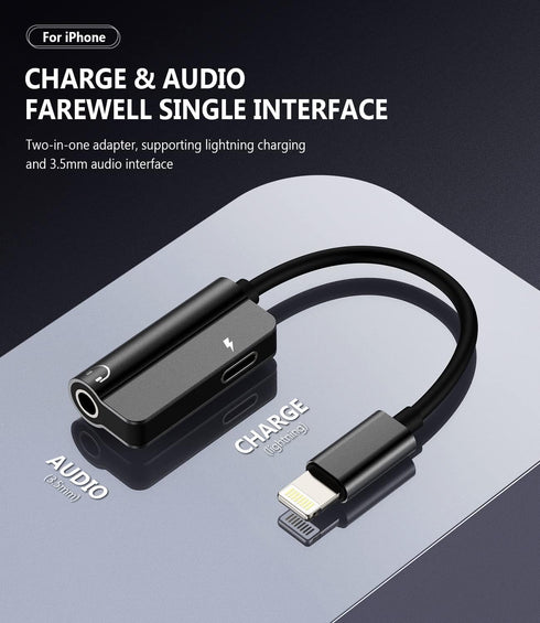 3.5mm to Lightning Compatible for iPhone Splitter Headphone Adapter Audio Apple Dongle Jack AUX Adaptador para Earphone 2 in 1 Phone Earbud and Charge Charger 13 12 11 Pro Max Mini Xs Se 7 X 8 Plus