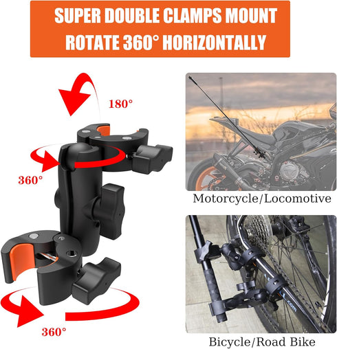 Motorcycle Bike Handlebar Mount for Insta360 with 118cm Selfie Stick, Double Clamp Mount for Cycling Videos