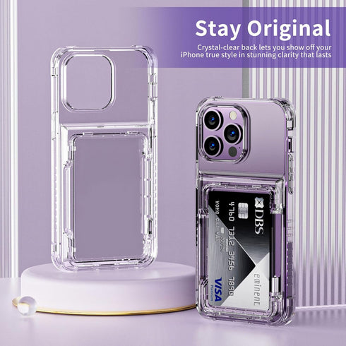 iPhone 14 Pro Max Clear Wallet Case - Heavy Duty, Shockproof, Anti-Scratch, Credit Card Holder, 6.7" Protection.
