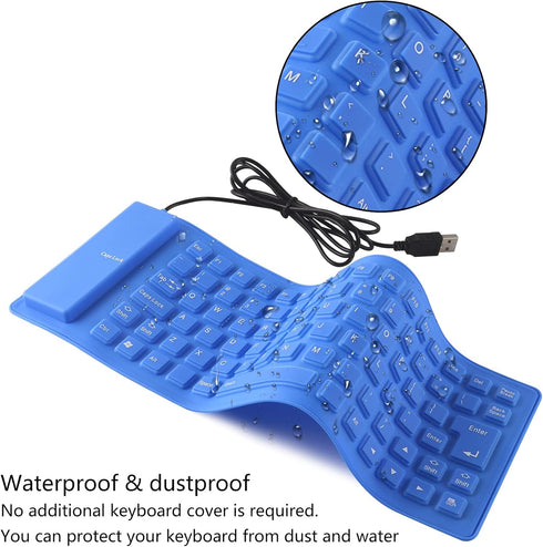 Soft Silicone Keyboard, Foldable, Portable Wired Keyboard, USB+PS2 Interface, Waterproof, 85 Keys (Blue)