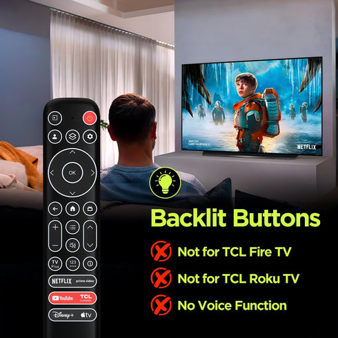 XGBFH 4K Replacement Backlit Remote Control for TCL Google Smart TV, for TCL UHD LED QLED MiniLED Smart TVs (