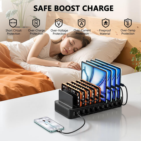 nongxiang 10-Port 100W 10 USB C Charging Station for Multiple Devices, Charging Dock, with Adjustable Dividers, USB-C