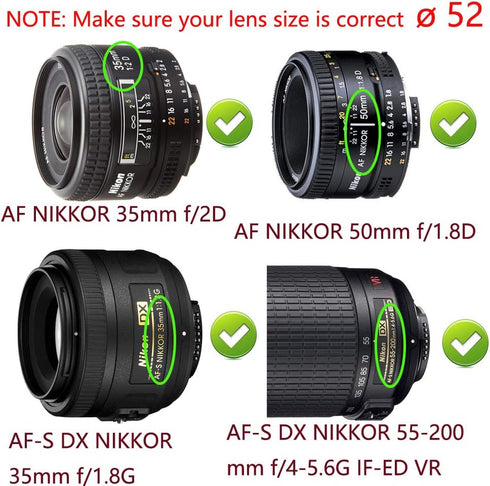 Nikon D5500 D5200 D3200 Lens Cap (52MM) for NIKKOR AF-S 18-55mm & Canon EF-M 18-55mm/55-200mm (2 Pack)