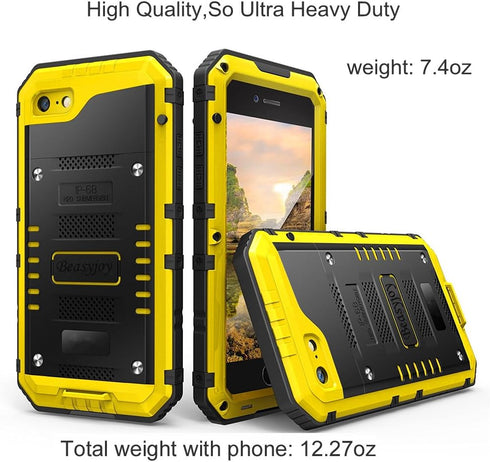 Beasyjoy Metal Case for iPhone SE 2022/3rd/2020/8/7, Waterproof Heavy Duty with Screen Protector, Yellow