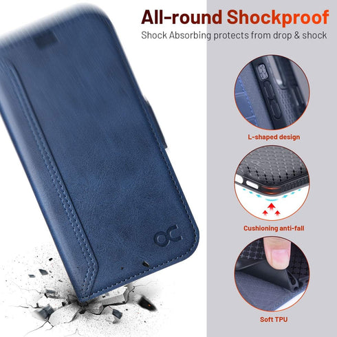 OCASE Retro Series Compatible with iPhone 12 Pro Max Case, PU Leather Flip Folio with Card Slots and Kickstand