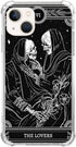 Lovers Tarot Card Skull Black Case for iPhone 15 - Trippy Psychedelic Skeleton Design, Unique TPU Bumper Cover.