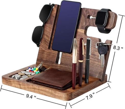 awofer Ebony Wood Phone Docking Station, Nightstand with Key Holder, Wallet Stand, Watch Organizer for Gifts