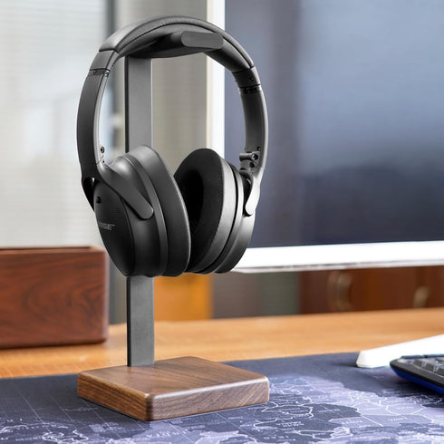 Wooden Headphone Stand for Desk, Airpods Max Holder with Square Design