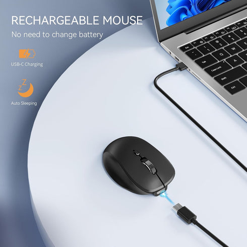 Uiosmuph BT5.1/5.0 2.4Ghz Mini Wireless Bluetooth Mouse for Travel, Silent Rechargeable Computer Mouse for Laptop