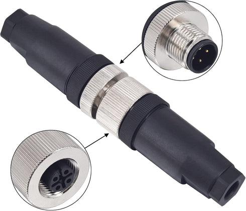 M12 4 Pin Male & Female Socket Panel Aviation Wire Connector, 12mm Outdoor Waterproof IP67, 4 Sets