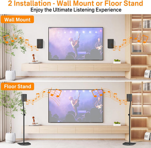 Universal Surround Speaker Stands, Adjustable Height 33" to 42", Pair for Samsung, Vizio, Sony, LG, Roku Small