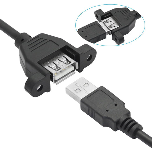 2Pcs 2.0 1FT, USB Panel Mount Extension Cable USB Type A Male to Female with Ears Can Fixed Charging and Data