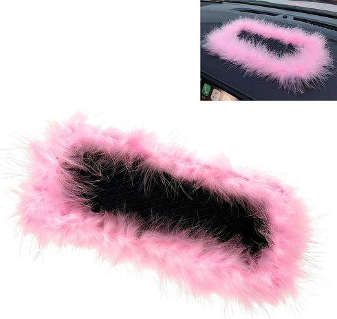 lekiliky Dash Mat for Car, Anti Slip Pink Feather Dash Mat, 5.71" x