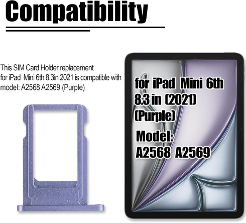 2021 8.3 inch 6th A2568 A2569 for iPad mini SIM Card Tray Holder Slot Replacement for iPad mini Gen Fit for Model: