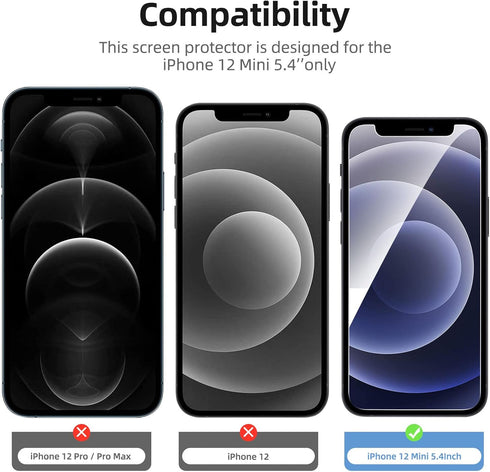 NEW'C 4 Pack, 2 Pack Screen Protector for iPhone 12 Mini + 2 Pack Camera Lens Protector, Case Friendly, Sensor