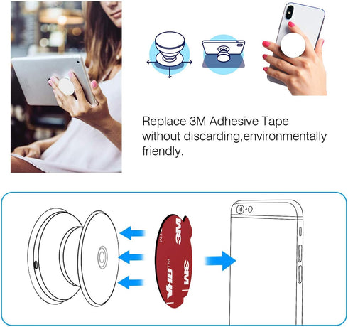 8pcs 3M Sticky Adhesive Replacement Pads, VIIMAKE 1.38 inches Round Double-Sided Adhesive Pads for Phone Grip
