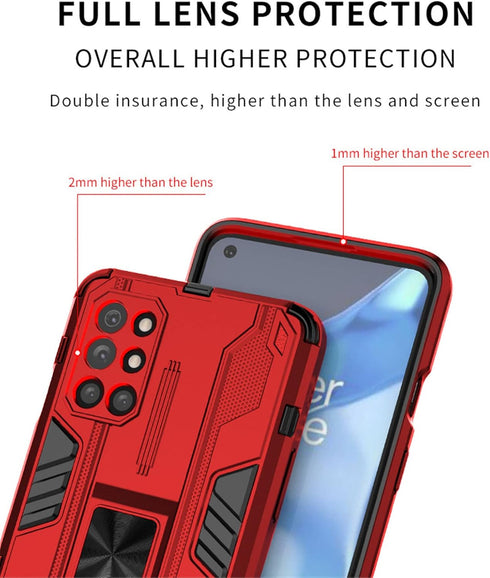 Asuwish Phone Case for OnePlus 8T & 9R 5G, Red, with Tempered Glass Screen Protector & Slim Stand