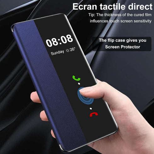 Flip Leather Cover Case for Samsung Galaxy S21 with Clear S-View, Touchable View, Smart Window PC Slim Shockproof